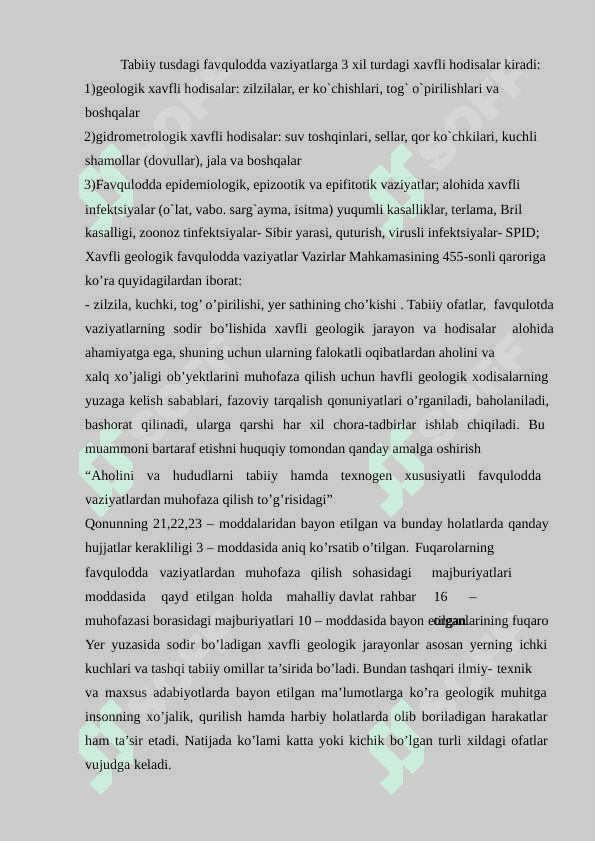 MARKAZIY OSIYODA BO'LISHI MUMKIN BO'LGAN TABIIY  XAVFLAR 2