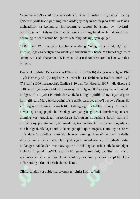 MARKAZIY OSIYODA BO'LISHI MUMKIN BO'LGAN TABIIY  XAVFLAR 4