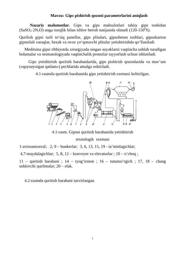 Gips pishirish qozoni parametrlarini aniqlash 1