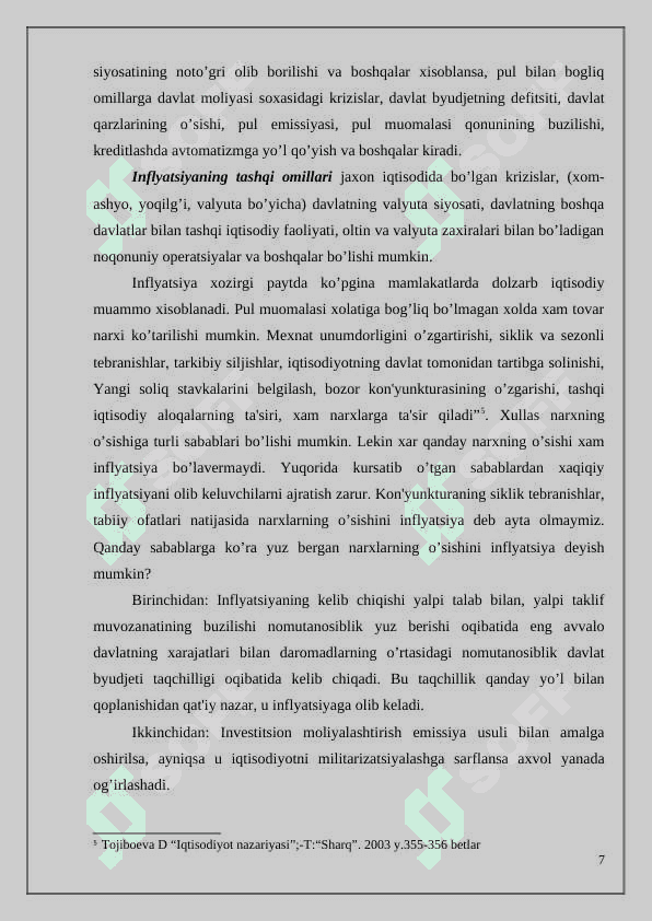 Inflyatsiya mohiyati, uni bartaraf etish imkoniyatlari. 8