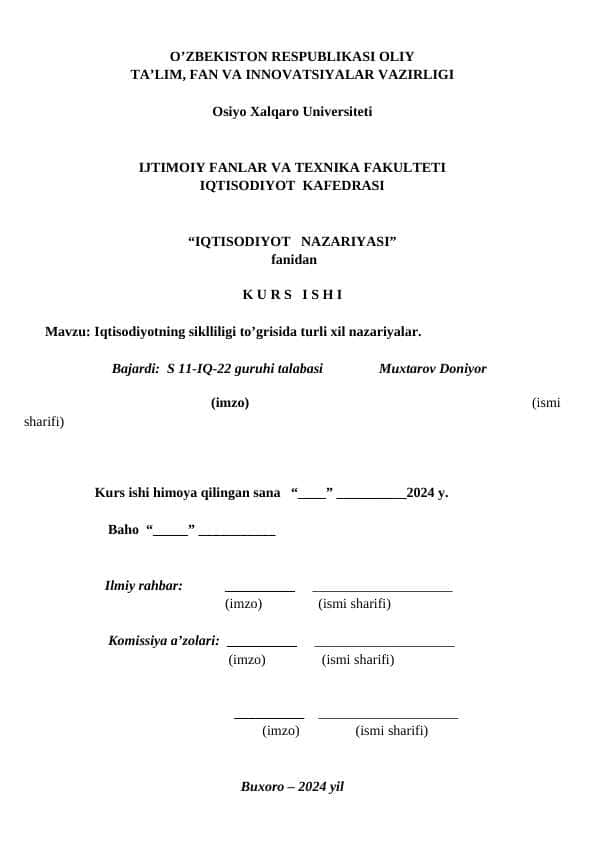 Iqtisodiyotning siklliligi to’grisida turli xil nazariyalar.