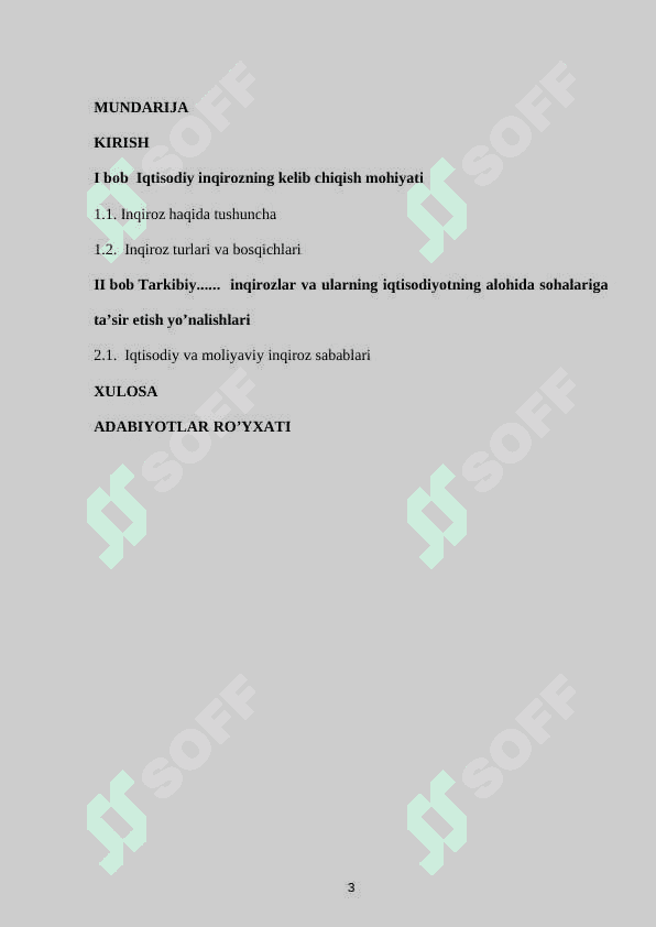 IQTISODIY INQIROZLAR, ULARNING TURLARI VA NAMOYON BO`LISH XUSUSIYATLARI 3