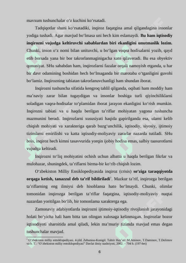 Iqtisodiy inqirozlar,ularning turlari va namoyon bo’lish xususiyatlari. 6