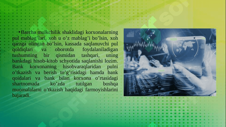 Kassa muomalalari hisobi, hisob-kitob, valyutava maxsus schotlardagi pul mablag‘larini hisobga olish 4