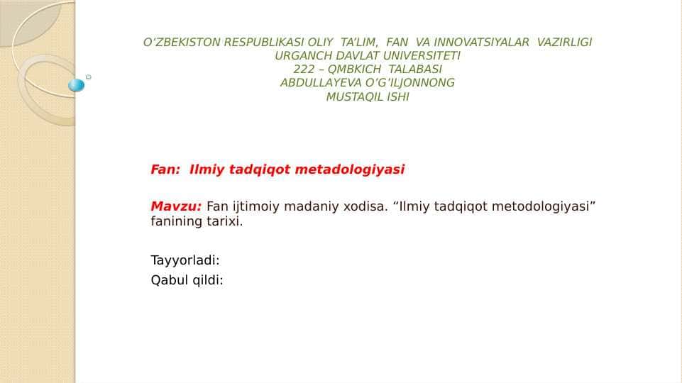 ilmiy tadqiqot metadologiyasi fani tarixi