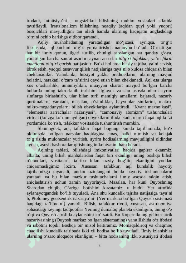 MANTIQ ILMINING PREDMETI VA AHAMIYATI TAFAKKUR – MANTIQ ILMINING O‘RGANISH OBYEKTI. 4