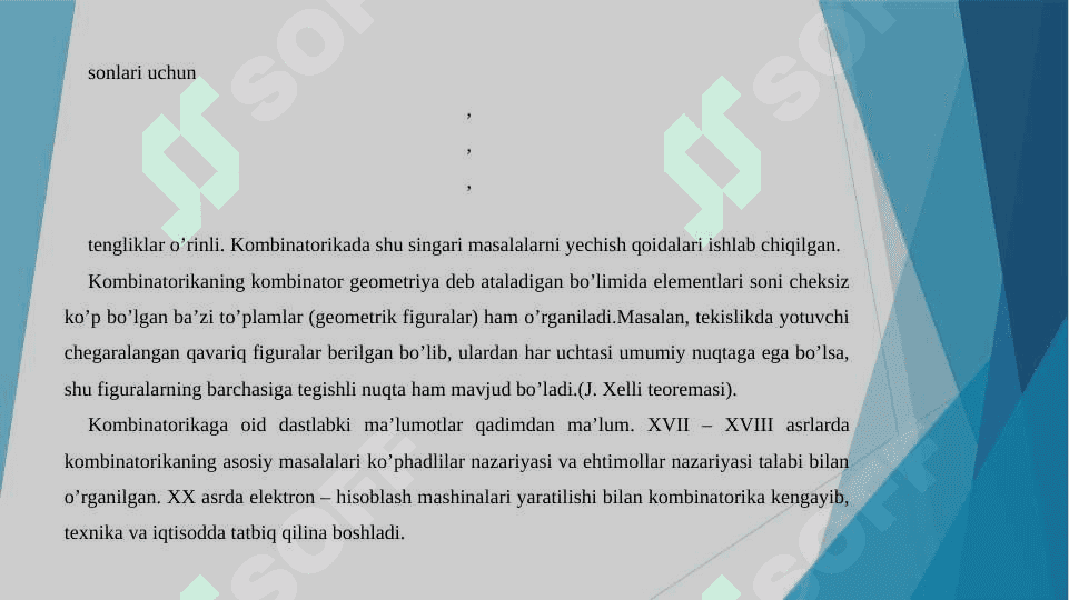 Kombinatorikaning asosiy qoidalari. To'plamlar tanlanma turlari va ularning sonini hisoblash 6