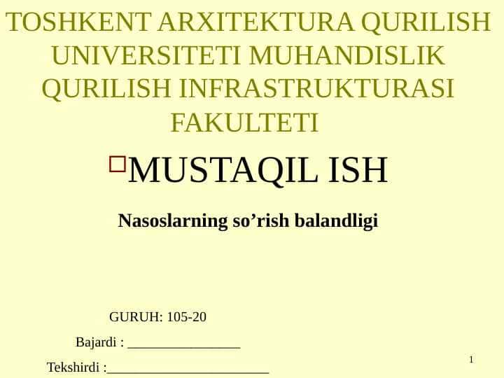 Nasoslarning so’rish balandligi 1