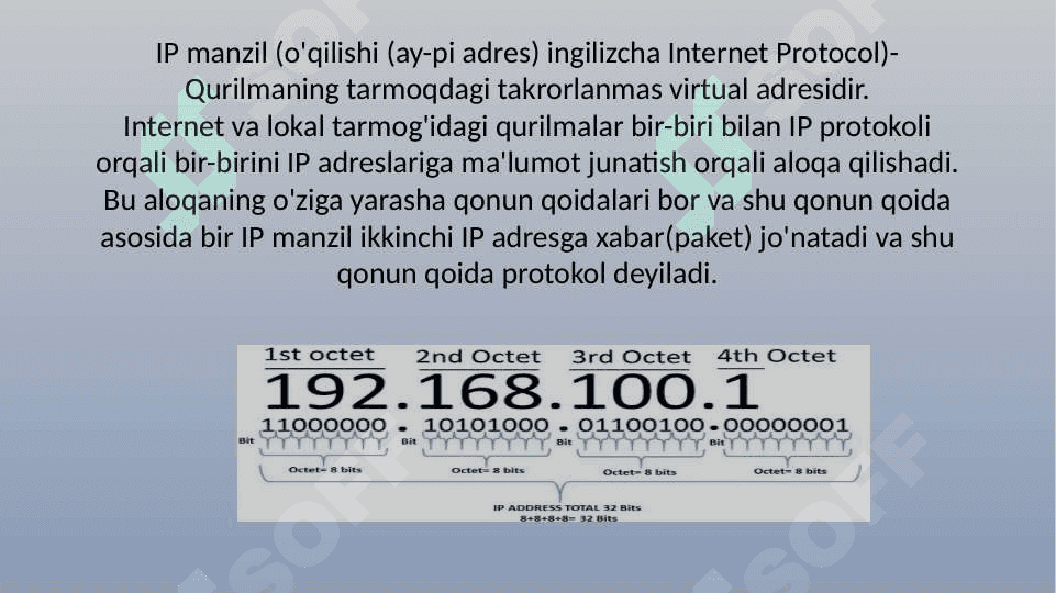 IP adreslar bilan ishlash haqida ma'lumot  berish va tushintirish 2
