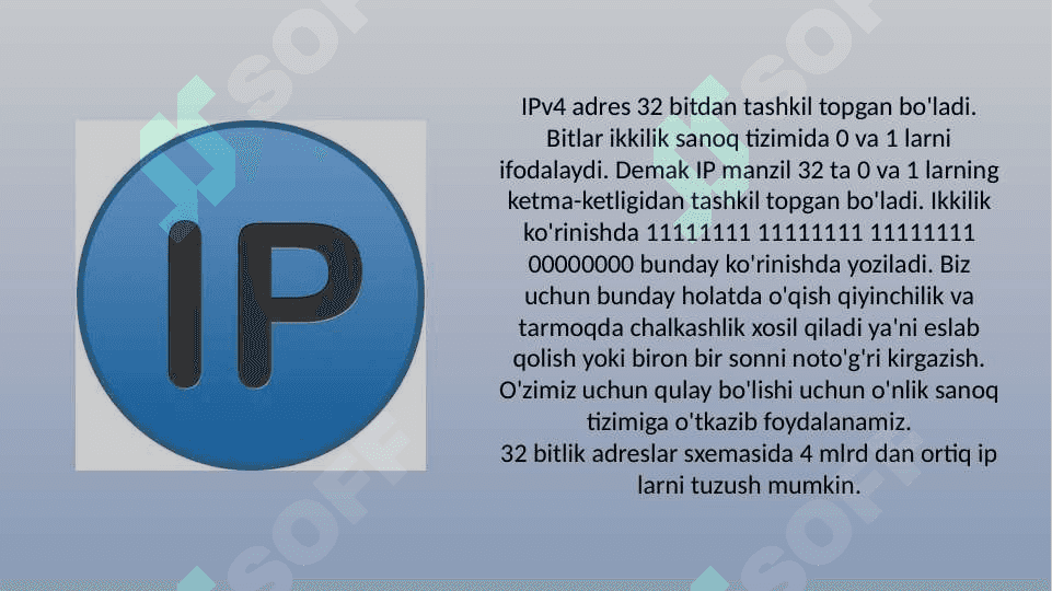 IP adreslar bilan ishlash haqida ma'lumot  berish va tushintirish 4