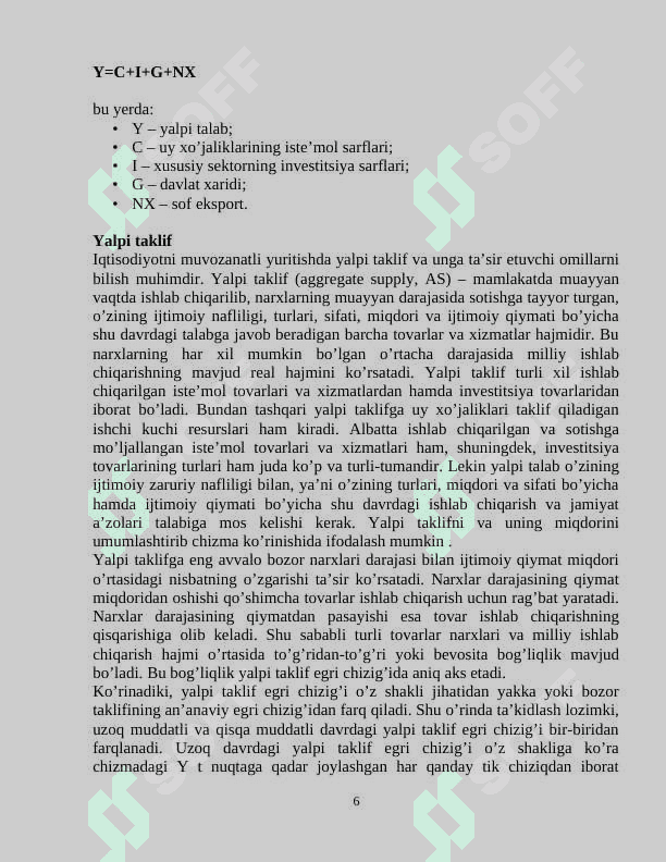 YALPI TALAB VA YALPI TAKLIF NISBATLARI. 6