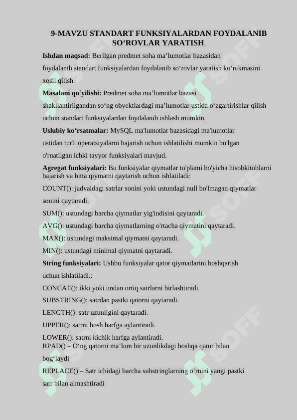 STANDART FUNKSIYALARDAN FOYDALANIB SO‘ROVLAR YARATISH 2