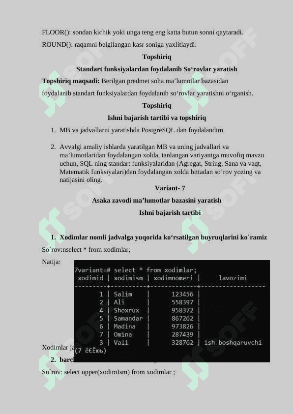 STANDART FUNKSIYALARDAN FOYDALANIB SO‘ROVLAR YARATISH 4