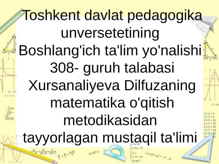 Arifmetik amallar bo'yicha mavzularni ko'rgazmali qurollar bilan ta'minlash 1