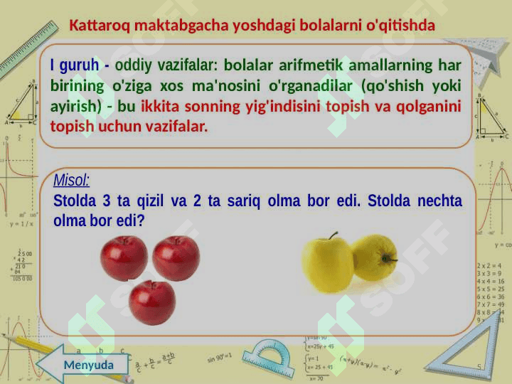 Arifmetik amallar bo'yicha mavzularni ko'rgazmali qurollar bilan ta'minlash 5