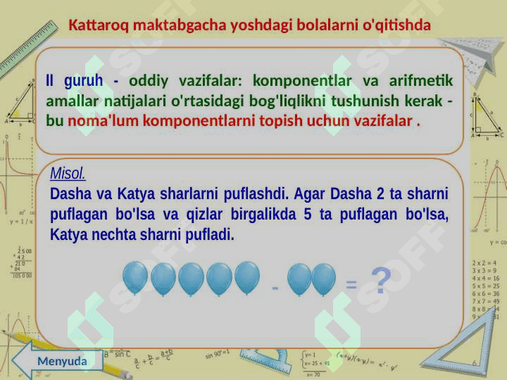 Arifmetik amallar bo'yicha mavzularni ko'rgazmali qurollar bilan ta'minlash 6