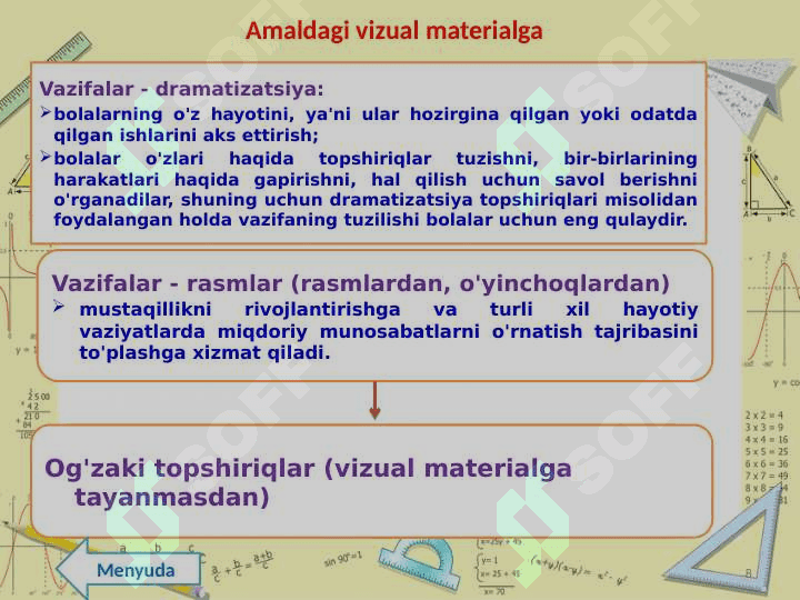 Arifmetik amallar bo'yicha mavzularni ko'rgazmali qurollar bilan ta'minlash 8