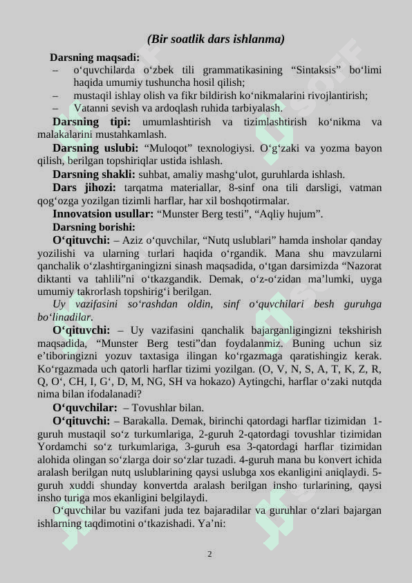 8 sinf ona tili Sintaksis haqida umumiy tushuncha dars ishlanma 2