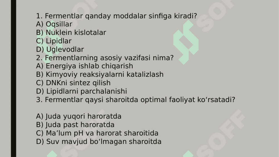 FERMENTLARNING TA’SIR MEXANIZMI. FERMENTLAR SPETSIFIKLIGI. FERMENTATIV REAKSIYALARNING KINETIKASI 2
