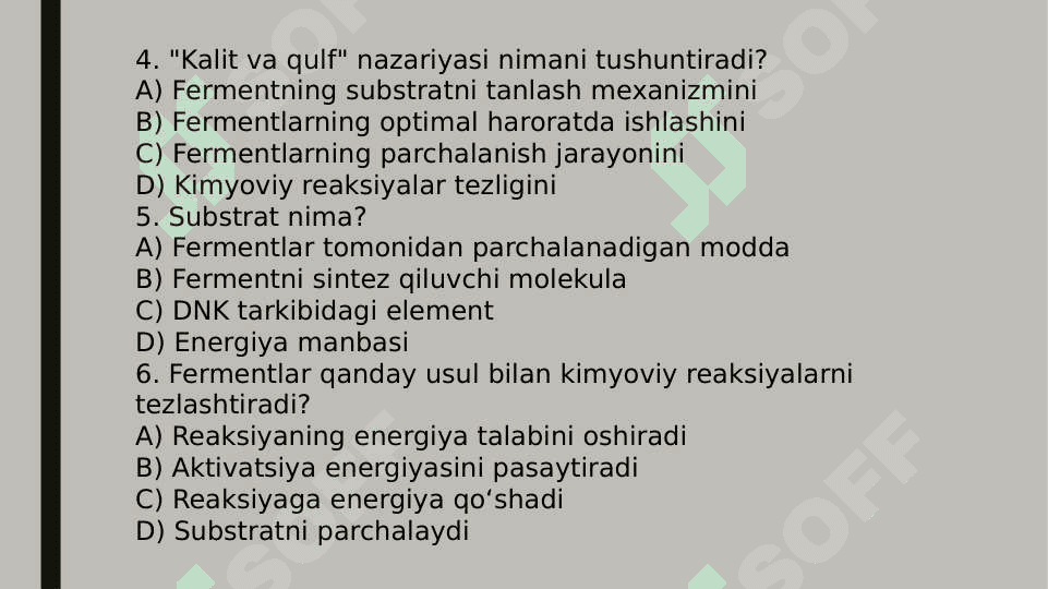 FERMENTLARNING TA’SIR MEXANIZMI. FERMENTLAR SPETSIFIKLIGI. FERMENTATIV REAKSIYALARNING KINETIKASI 3