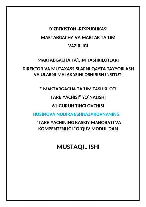 O`QITUVCHI VA TARBIYACHI IMIJI