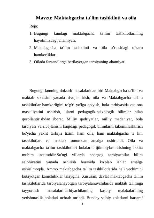 Maktabgacha ta'lim tashkiloti va oila 1
