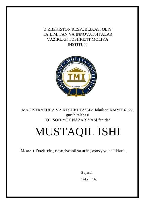 Davlatning nasx siyosati va uning asosiy yo’nalishlari