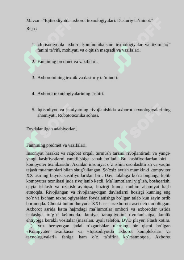 Iqitisodiyotda axborot texnologiyalari. Dasturiy ta’minot 2