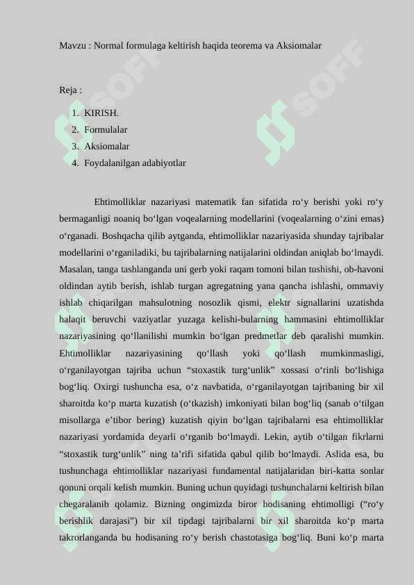 Normal formulaga keltirish haqida teorema va Aksiomalar 2