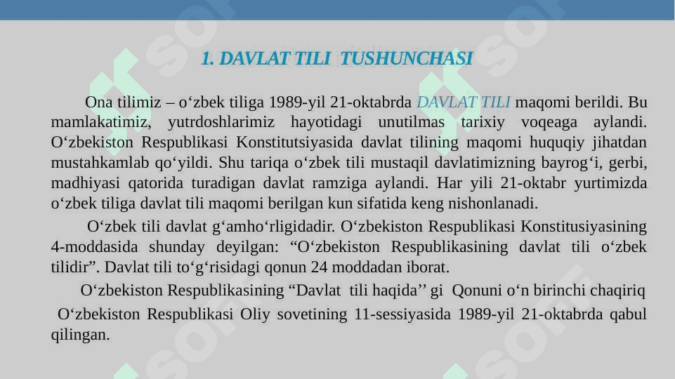 O‘ZBEK TILI – DAVLAT TILI  O‘ZBEK TILINING  ASOSIY  IMLO QOIDALARI 2