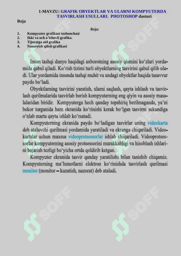 Grafik obʼektlar va ularning kompyuterda tasvirlash usullari. Photoshop dasturi 3