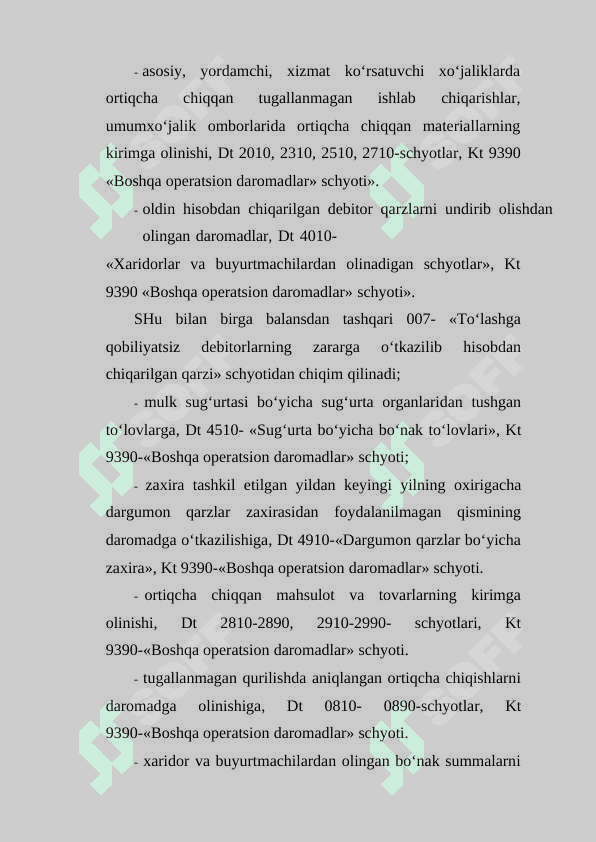 ASOSIY FAOLIYATDAN OLINGAN BOSHQA DAROMADLAR HISOBI 6