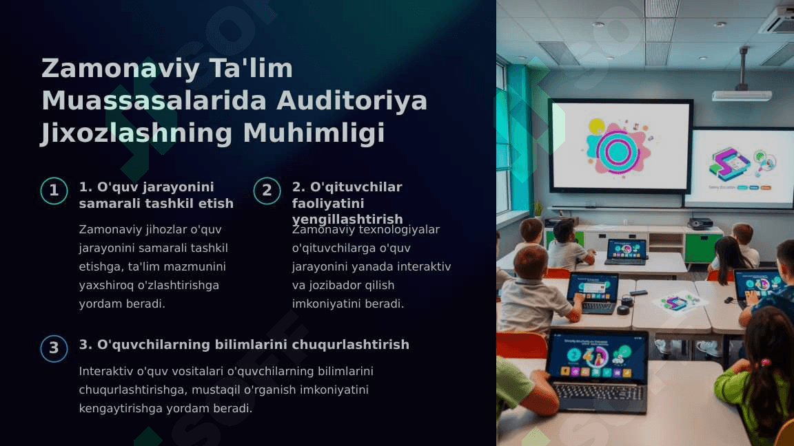 O’quv mashg’ulotlari va ma’naviy-ma’rifiy tadbirlar tashkil etish Auditoriyani Jixozlashga Kreativ Yondashuv 2