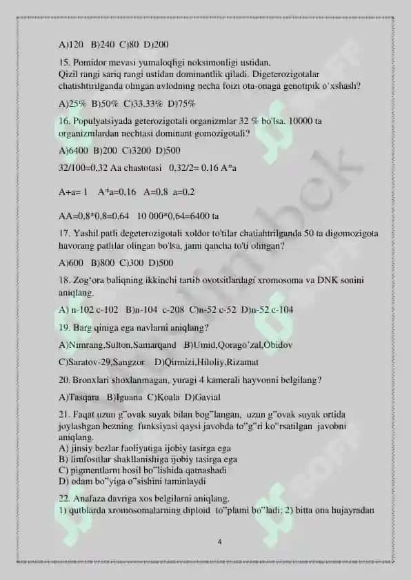 BIALOGIYA TEST SATANDART 4