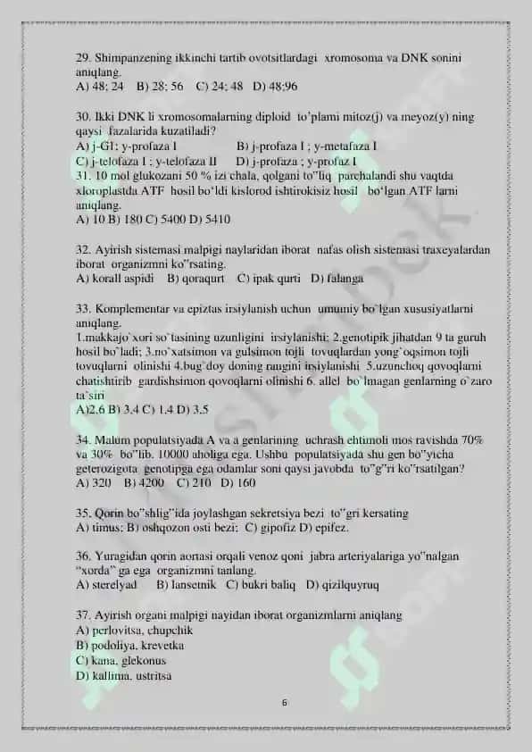 BIALOGIYA TEST SATANDART 6