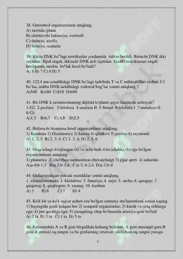 BIALOGIYA TEST SATANDART 7