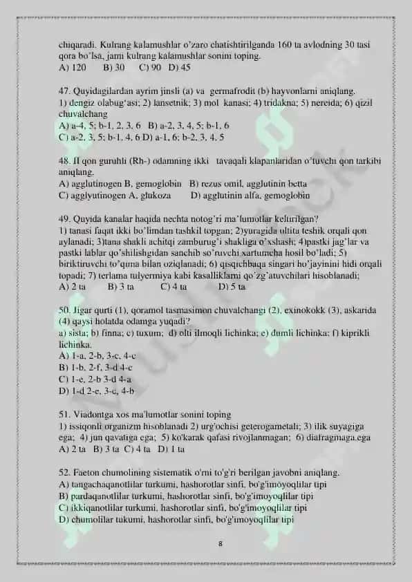 BIALOGIYA TEST SATANDART 8