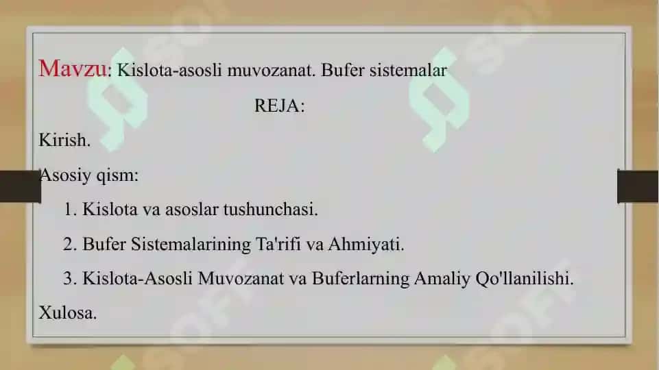 Kislota-asosli muvozanat. Bufer sistemalar 2