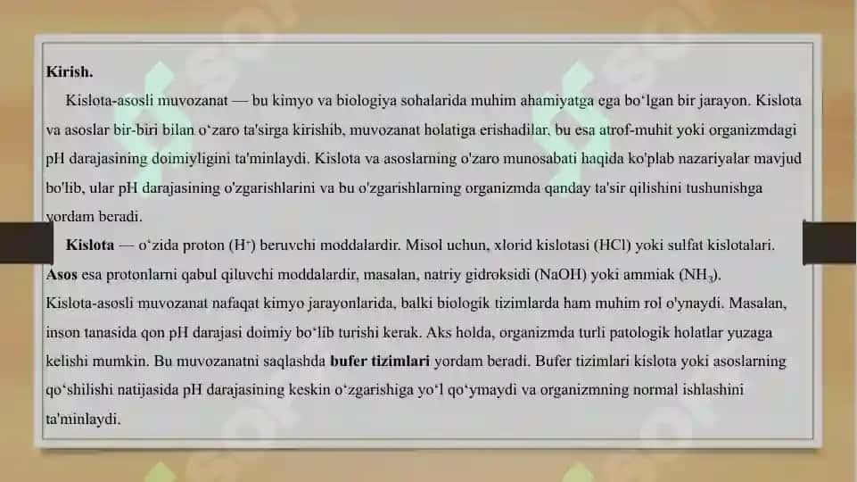 Kislota-asosli muvozanat. Bufer sistemalar 3