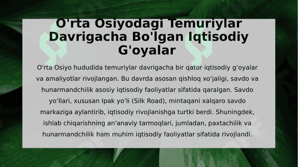 O'rta Osiyodagi Temuriylar Davrigacha Bo'lgan va Temuriylar Davridagi Iqtisodiy G'oyalar 3