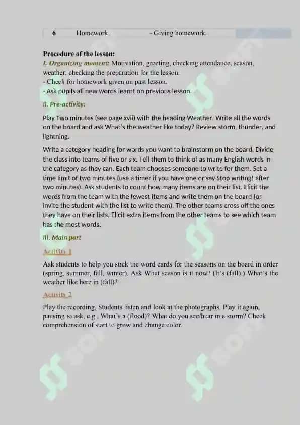 Weather and the seasons mavzusida 6-sinflar uchun dars ishlanma 2