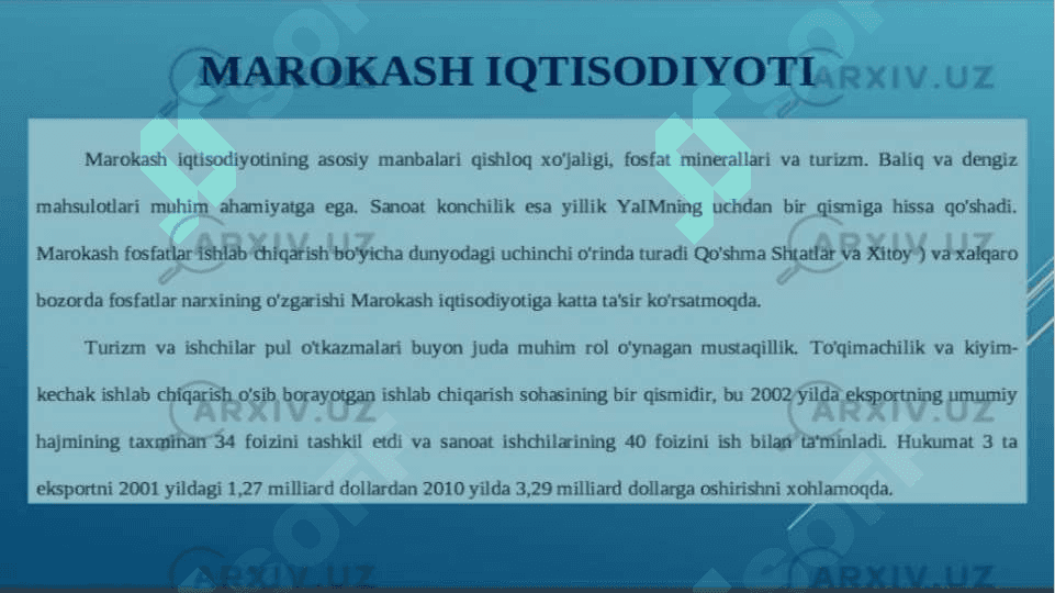 Marokash davlatining iqtisodiyoti va iqtisodiy siyosati pptx 6