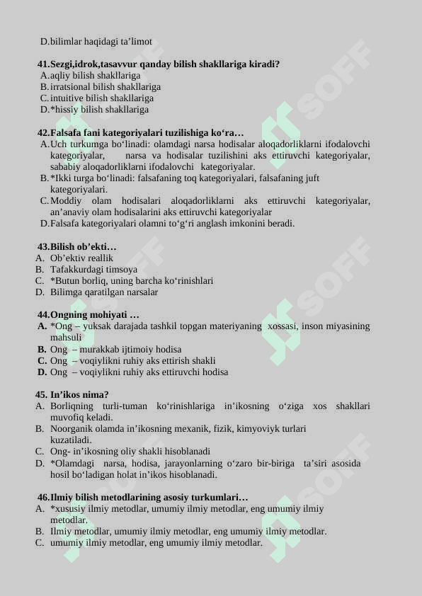 FALSAFA (Philosophy) fanidan testlar 7