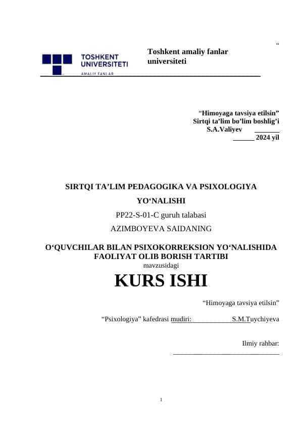 OʻQUVCHILAR BILAN PSIXOKORREKSION YOʻNALISHIDA FAOLIYAT OLIB BORISH TARTIBI 1