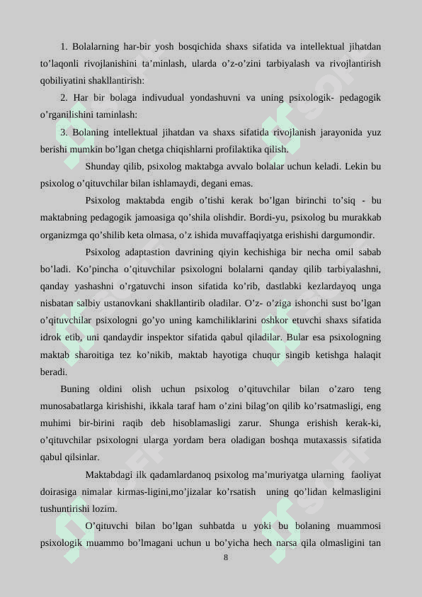 “TA’LIM MUASSASIDA PSIXOLOGNING TARG’IBOT-TASHVIQOT FAOLIYATINI YOʻLGA QOʻYISH 8
