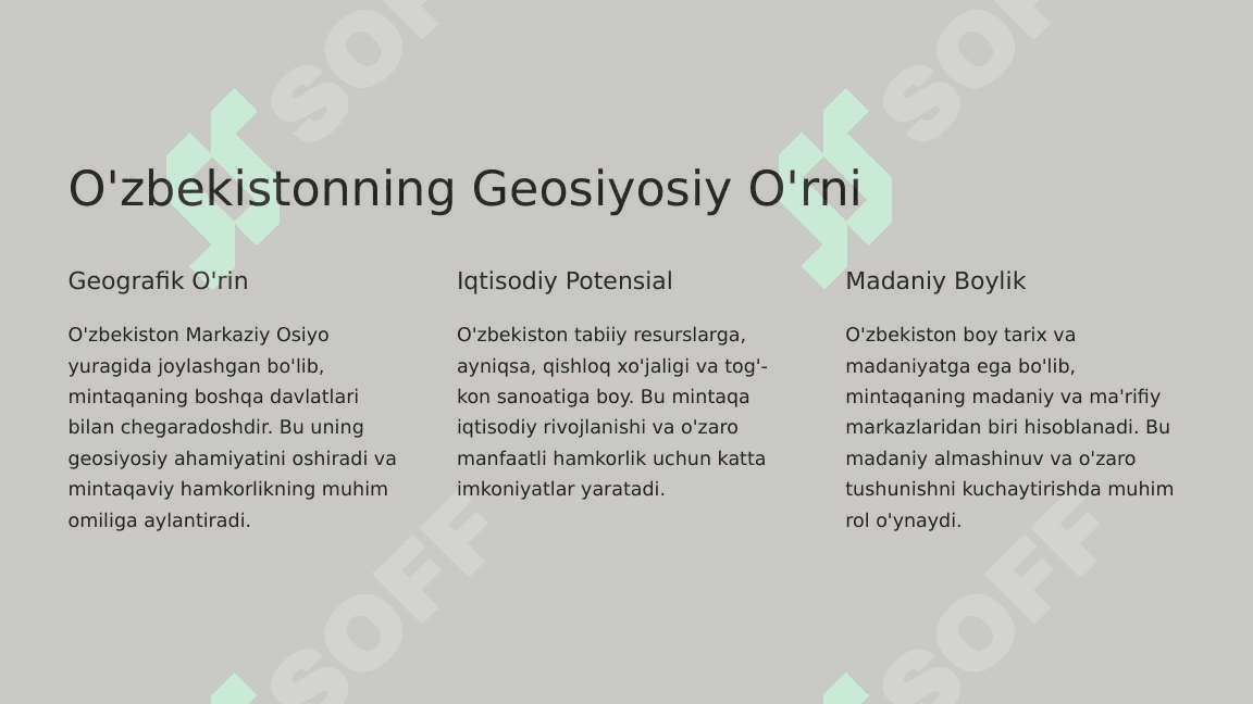 O'zbekiston: Markaziy Osiyoda Tinchlik va Barqarorlik Kafolatchi. 2
