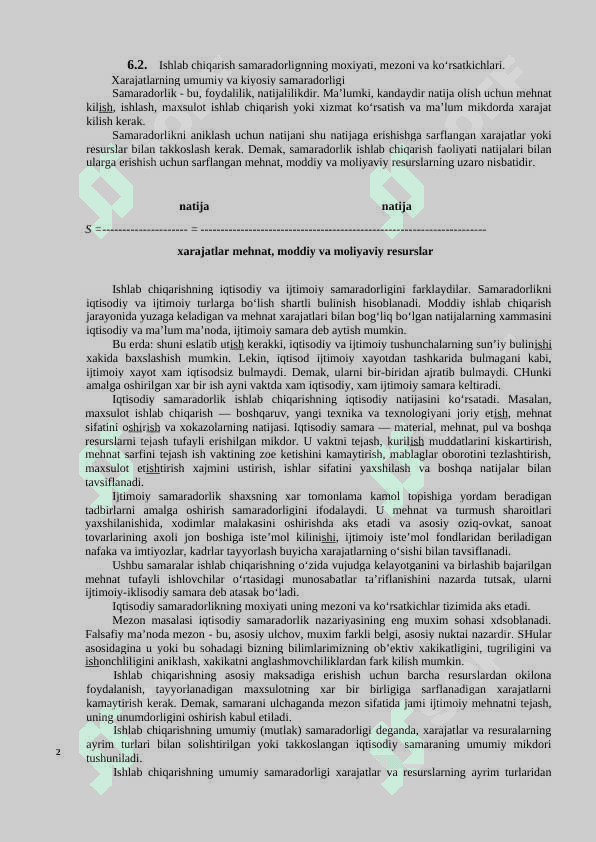 SANOAT ISHLAB CHIQARISHINING IQTISODIY VA IJTIMOIY  SAMARADORLIGI 2