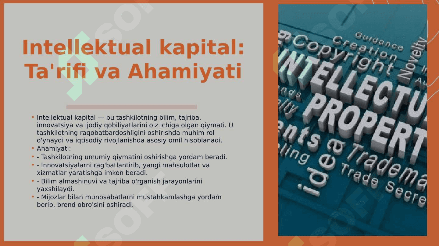 Intellektual kapital, intellektual mulkni shakllantirish va boshqarish 3
