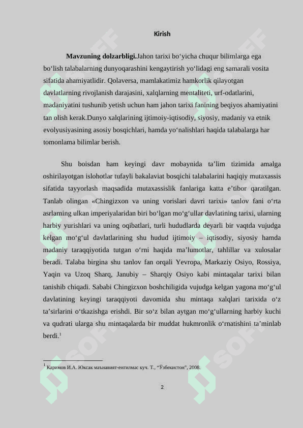 Chingiziylar davlatining tashkil topishi va Oʻrta Osiyoni bosib olishi 2