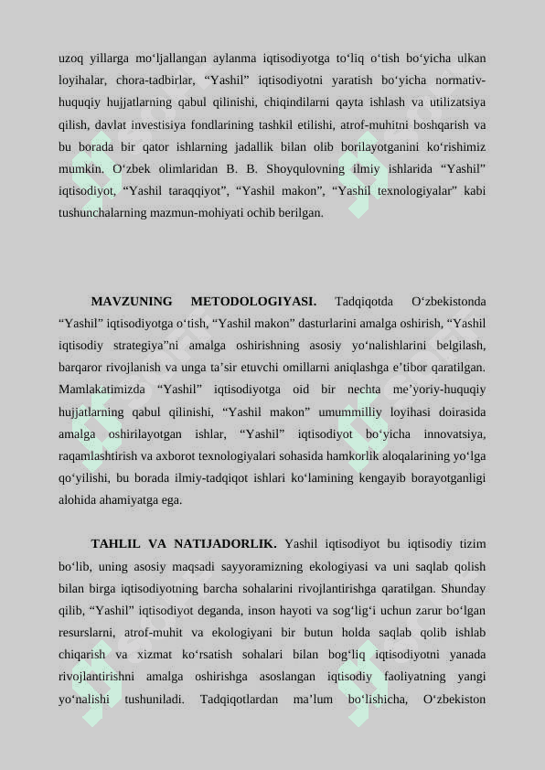 O'ZBEKISTONDA YASHIL IQTISODIYOT O'RNI VA UNI RIVOJLANTIRISH 3